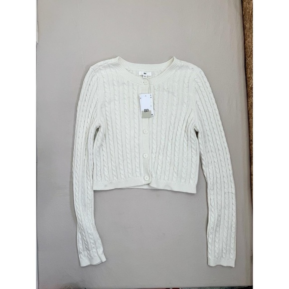BP Cardigan Sweater Womens Size XS Ivory Cropped Cable Knit Button-Front - Picture 3 of 8